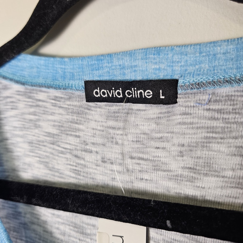 NWT David Cline L Crew Neck 3/4 Sleeve Blue Print Crushed Shirt Casual Coastal - Picture 3 of 9
